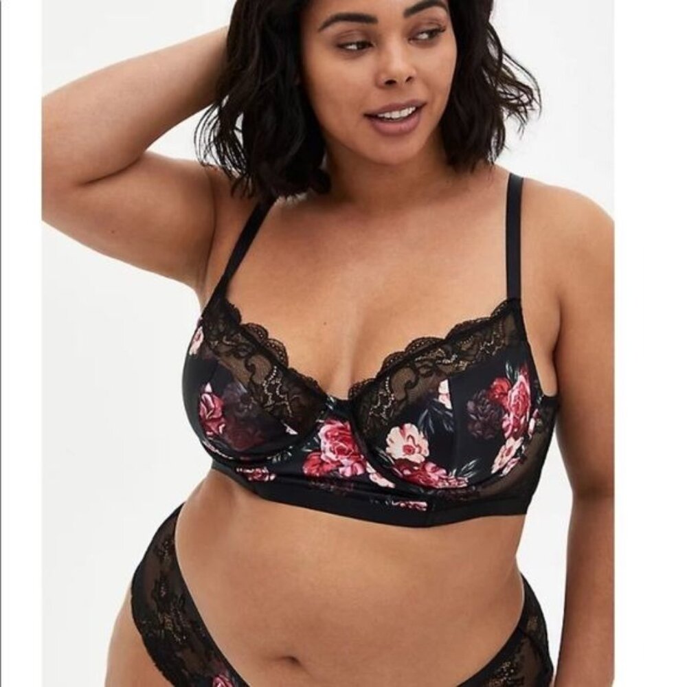 Torrid Curve Floral Satin Lace Bra Size‎ 0 40-42 Bust Underwire Longline NWT